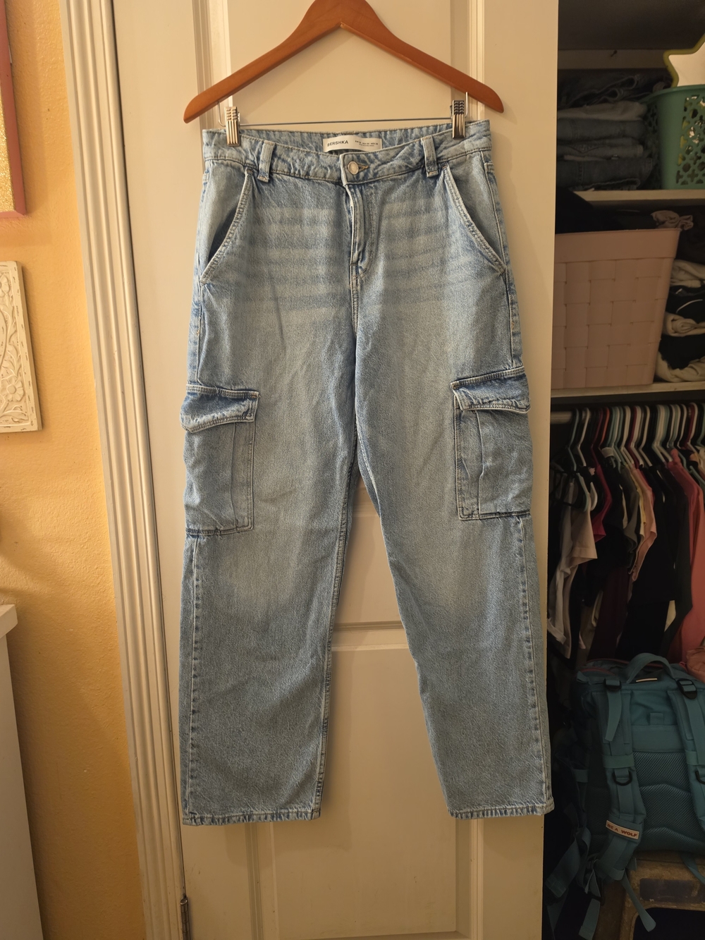 Bershka Light Blue Wide Leg Cargo Jeans Zz 6